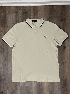 Fred Perry Beige Polo with Black-and-White Twin Tipping